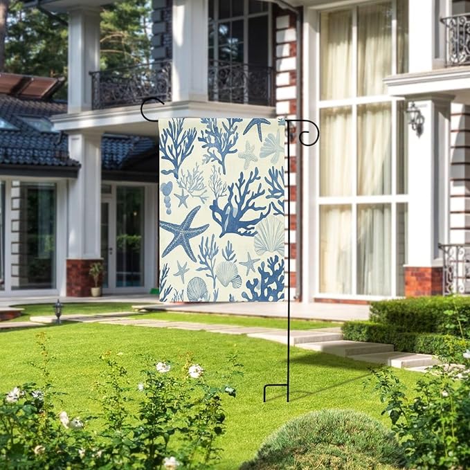 Coral Reef Pattern with Starfish Shells And Corals Welcome Garden Flag Double Sided 12 x 18 Inch Sea Turtle Ocean Theme Yard Flag Spring Summer Season Garden Flags for Patio Lawn Home Outdoor Decor
