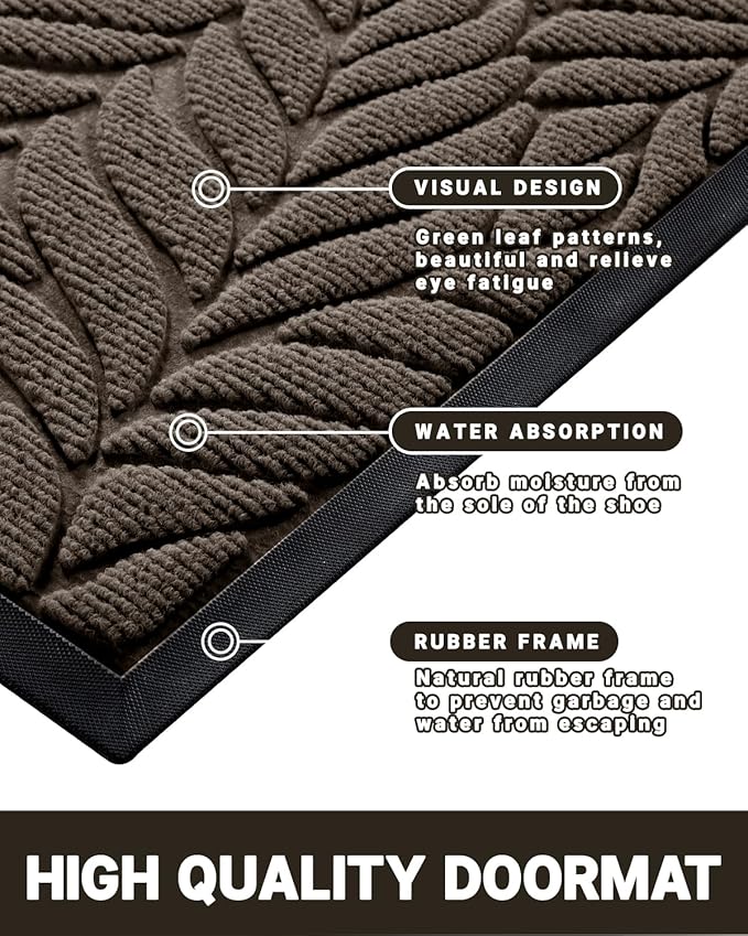 Yimobra Front Door Mat Outdoor Indoor, 29.5x17 All-Season Waterproof Door Mat Outside Entrance, All-Weather Non-Slip Outside Doormat for Garage Patio Entryway, Brown