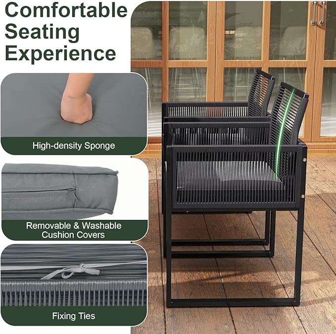 Tangkula 9 Pieces Patio Dining Set, Outdoor Space-Saving Furniture Set with PE Rattan Chairs, Tempered Glass Table and Ottomans, Outdoor Sectional Conversation Set with Cushions for Yard