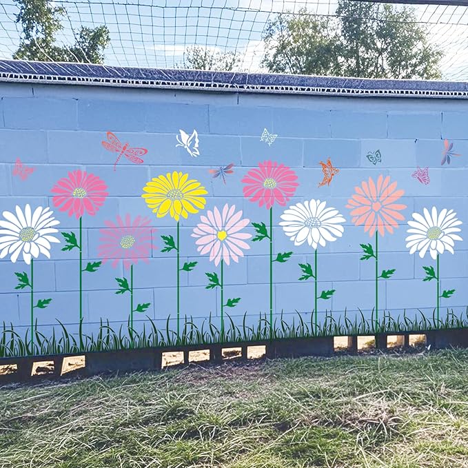 Large Fence Flower Stencils for Painting on Wood Jumbo Sunflower Floral Butterfly Fence Stencils for Outdoors Garden Walls Lace Crafts Reusable Home Canvas Furniture Paper (fence8)