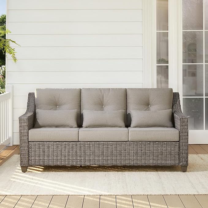 CHITA Wicker Outdoor Furniture Patio Sofa, Oversized 3-Seater Rattan Couch with 5.1'' Thick Cushions and Rust-Resistant Aluminum Legs