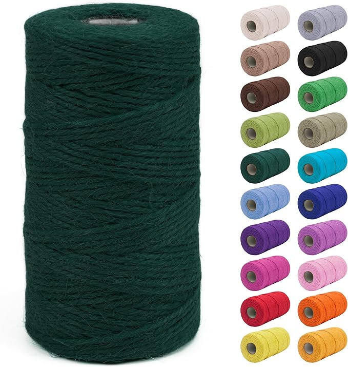 JeogYong 2mm Jute Twine String 328 Feet Natural Thick Garden Hemp Twine for Crafts, Outdoor, Gardening, Gift Wrapping, Plants, Packing Materials (Dark Green)