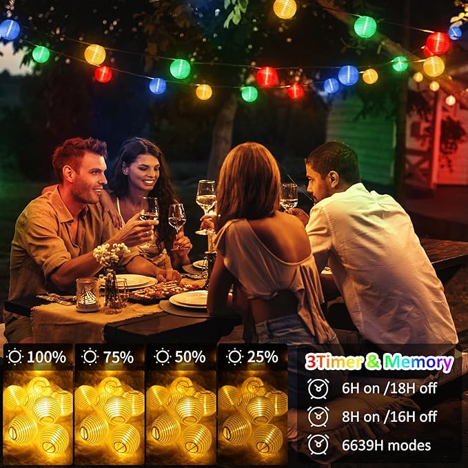 Outdoor String Lights Plug in, 40ft 40LED Connectable WarmWhite & Multicolor Nylon Lantern String Lights with Remote, Timer Outdoor Waterproof Patio Lights for Fences Balcony Garden Camping