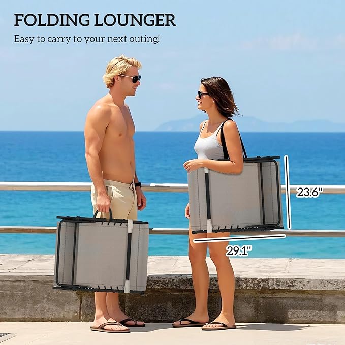 Outsunny Chaise Lounge Chair Outdoor Set of 2, 5-Position Adjustable Outdoor Pool Lounge Chairs, Folding Tanning Chair Beach Lounger with Cushion, Headrest, Side Pocket for Patio, Yard, Brown/Blue