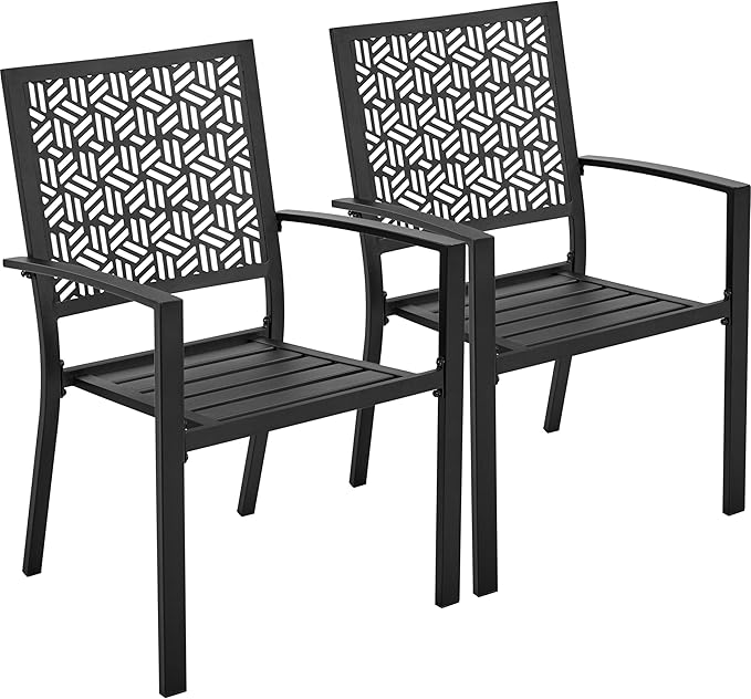 Yaheetech Outdoor Patio Dining Chairs Set of 2 with Armrests and Metal Frame, Stackable Heavy-Duty Metal Black Outdoor Chairs for Garden, Lawn and Yard