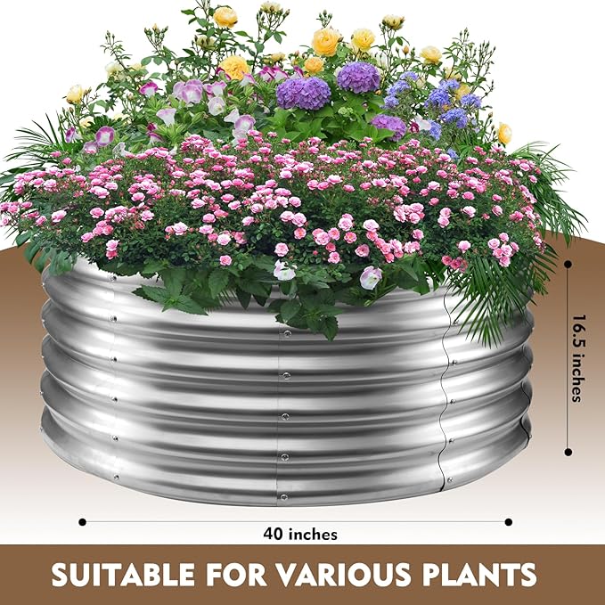 Camp Fire Ring Pit, Large Round Galvanized Steel Fire Pit, Heavy Duty Steel Fire Pit for Backyard, Camping, Bonfire (3.3x3.3x1.5 FT)