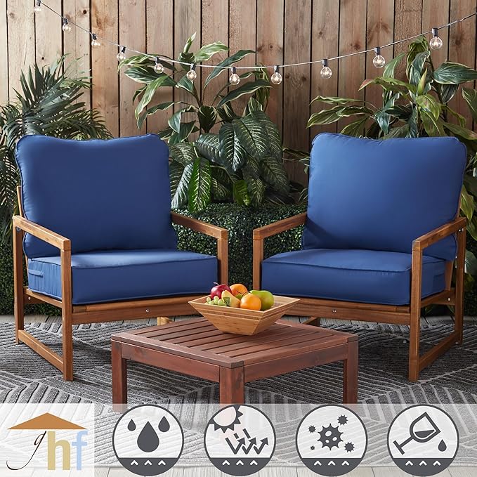 Outdoor Reversible 2-Piece Deep Seat Cushion Set, Blue