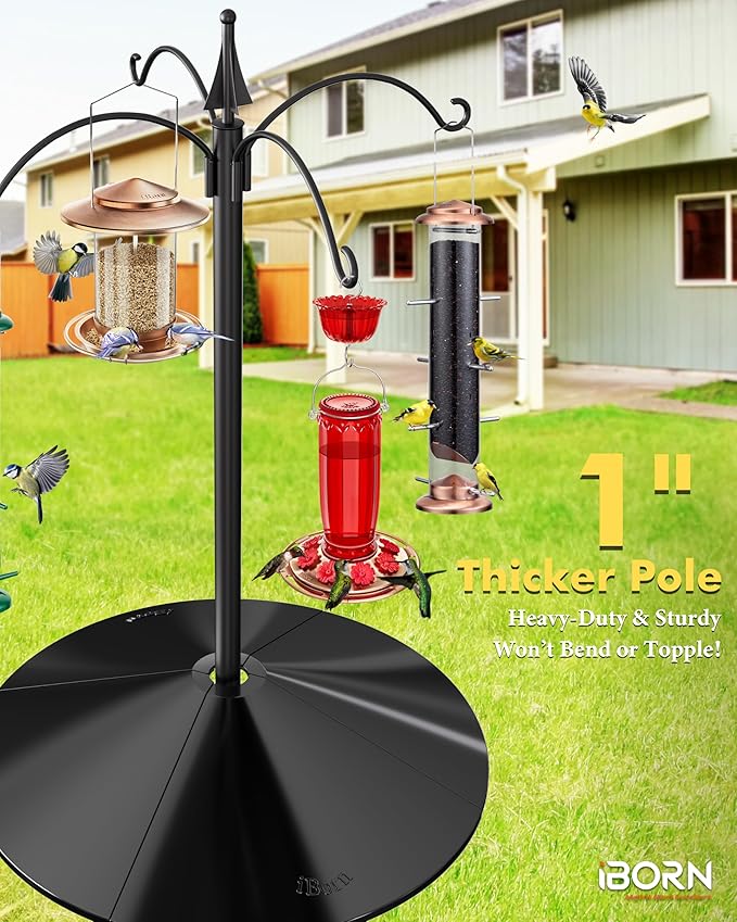 iBorn Bird Feeder Pole with Squirrel Baffle 78'' Wild Bird Feeder Pole Kit,Shepherd Hook with 19.5'' Oversized Guard Baffles for Feeders Outdoor Hanging (Feeders NOT Included)