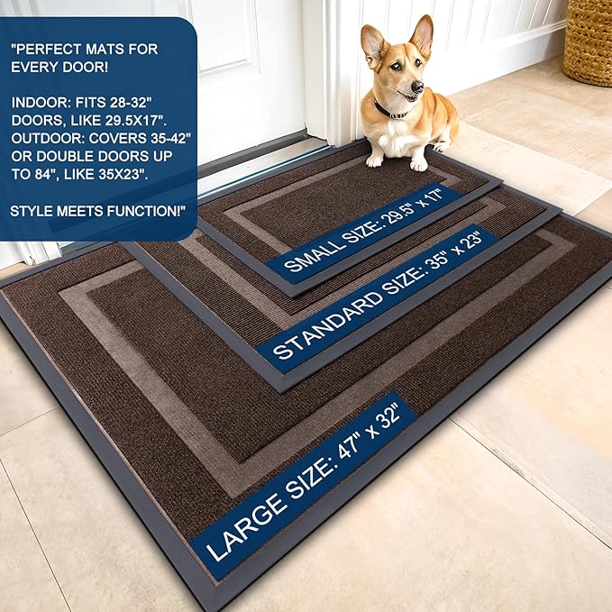 OLANLY Front Door Mat Indoor Outdoor Entrance, Waterproof All-Season, All-Weather Doormat, Sturdy Natural Rubber, Fade Resistant, Low Profile, Easy Clean Patio Porch Entryway Mat, 59x30, Dark Brown