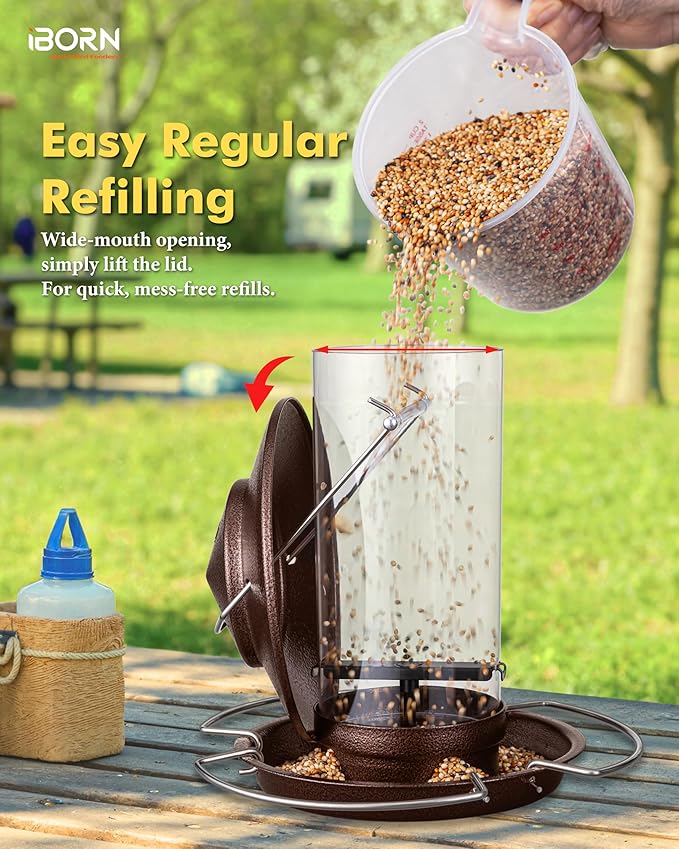 iBorn Bird Feeder Metal Squirrel Chew-Proof Bird Feeders for Outdoors Hanging Outside for Cardinal, Holds 1.5LB Seed with 3 Perchs, Brushed Coffee (Seed is not Included)
