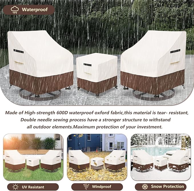 Patio Furniture Set Covers for 3 Piece Outdoor Bistro,Waterproof 100% Outdoor Furniture Cover for 2 Swivel Chairs and Coffee Table,Beige