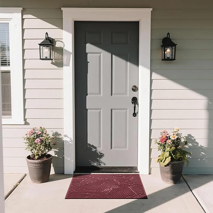 Yimobra Doormat Outdoor Entrance, Simple Stripes All-Weather Waterproof & Non-Slip Mat for Front Door, Heavy Duty Welcome Mat for Indoor, Garage, Patio-29.5x17, Red