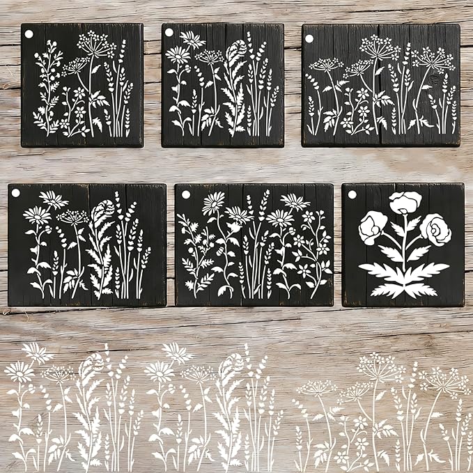 Large Flower Stencils for Painting on Wall, Wildflower Stencils for Crafts Reusable Spring Plant Floral Stencil Templates for Garden Walls Fence Floor Furniture Shirts Canvas (flower6)
