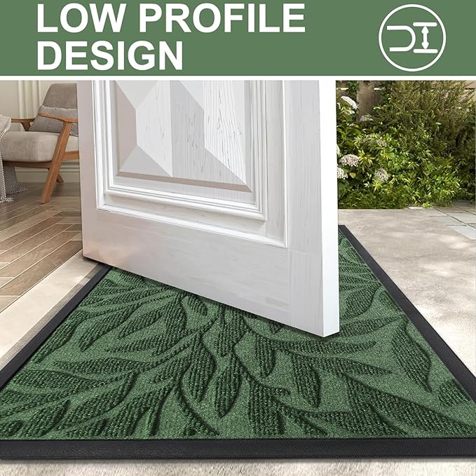 Smiry Front Door Mat Indoor Outdoor Entrance, Heavy Duty Natural Rubber, Trap Dirt and Moisture, Non-Slip Doormats, Low Profile, Easy Clean Patio Porch Entryway Mat, 29.5x17, Green