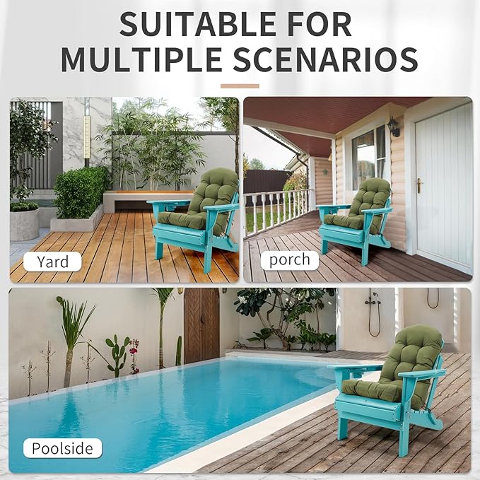 Adirondack Chair Cushions Set of 2, High Back Patio Chair Cushions 48 x 19.7 x 4.7 Inch, Indoor/Outdoor Thickened Rocking Chair Cushion, Fade-Resistant & Waterproof (Moss Green)