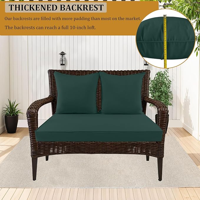 Outdoor Loveseat Cushion Set for Patio Couch/Sofa, 46 x 26 Inch Waterproof & Fade Resistant Patio Furniture Chiar Cushions with Removable Cover (Dark Green, 46''Lx26''Wx4''H-Loveseat Cushion Set)