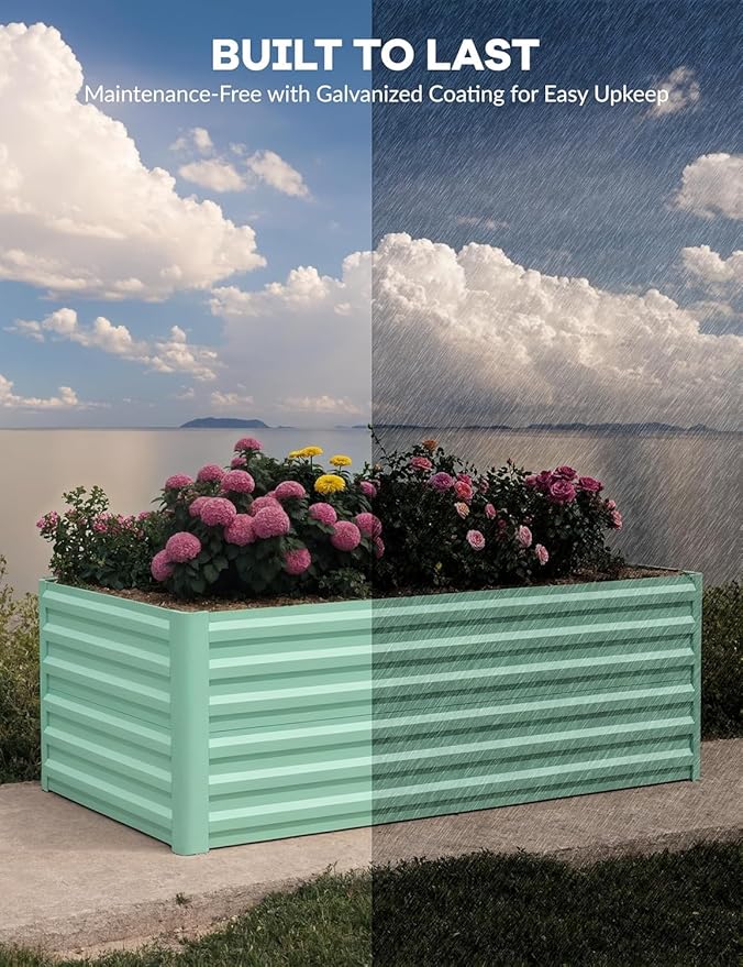 1PC 0.5mm 8x4x2ft Galvanized Raised Garden Bed Outdoor,Rust-Resistant Raised Garden Beds for Gardening, Easy Assembly Outdoor Garden Box & Planters, Green
