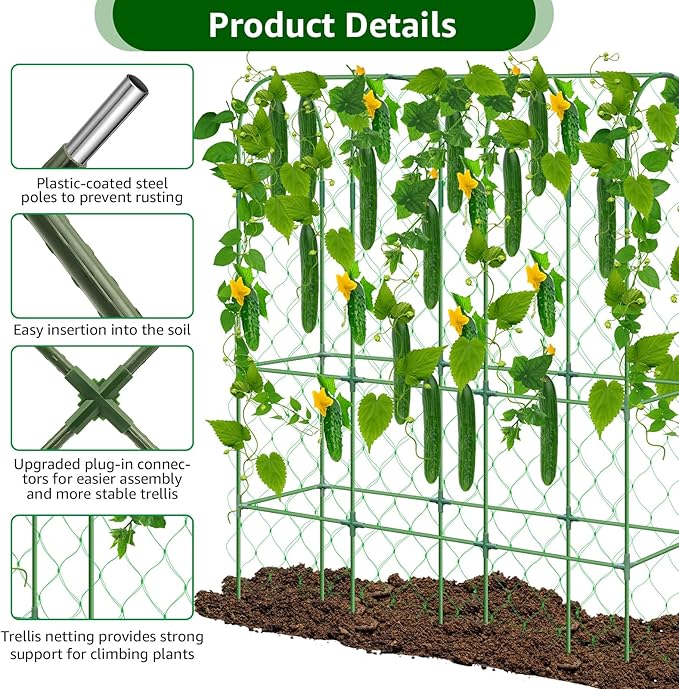 65"×48" Upgrade Heightened Cucumber Trellis for Raised Bed, U-Shape Garden Trellis for Climbing Plants Outdoor, Metal Arch Trellis for Fruit Vegetable Flower