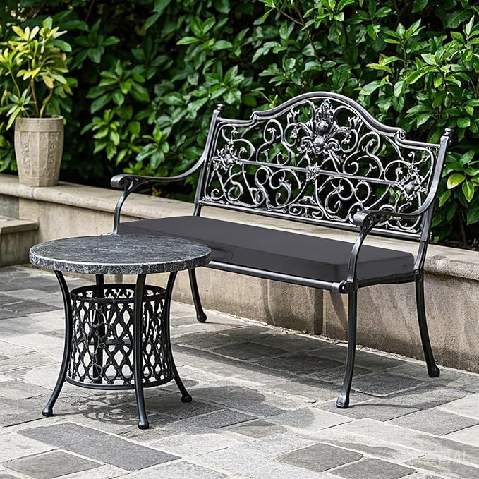 SHACOS Outdoor Bench Cushions 42 x 16 x 3.2 Inch Thick Bench Cushion, Waterproof Fade-Resistant Removable Cover with Ties Piping Edge, Bench Seat Cushions for Swing Patio Porch Furniture, Dark Gray