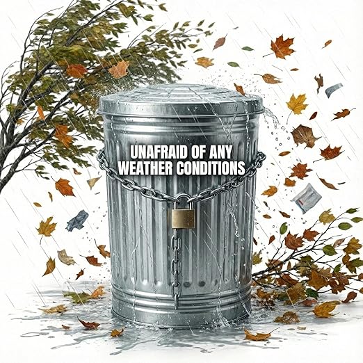 31 Gallon Metal Trash Can with Locking Lid, Galvanized Steel Outdoor Garbage Can for Dog Poop, Litter, Pet Food Storage, Rust & Weather Resistant, Heavy Duty Wire Bail Handle