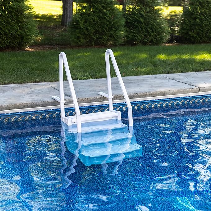 Aqua Select Everest in Pool Steps | White | for Above Ground Swimming Pools | Mount to Decks 48 to 54 Inches | Safety Stairs Capacity Up to 350 Pounds