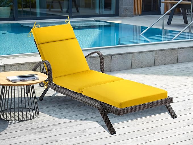 Outdoor Chasie Lounge Tufted Thick Cushion with Ties,Replacement Wicker Chair Cushion for Paito Fruniture,72x21x3inches,All Weather,Yellow