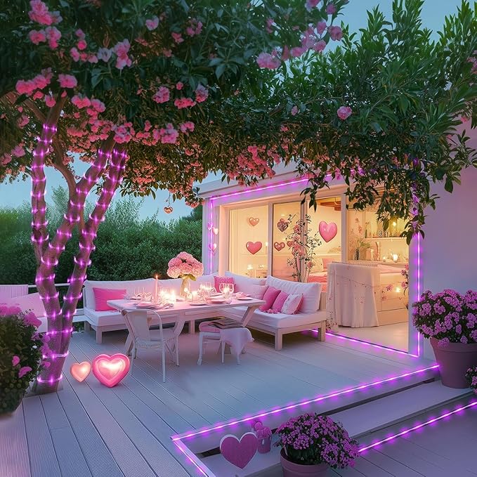 JMEXSUSS 2 Pack Pink String Lights Battery Operated Rope Lights Outdoor, 33ft 100 LED Battery Powered Christmas Lights with Remote, 8 Modes Pink Fairy Light for Garden Party Valentines Day Decorations