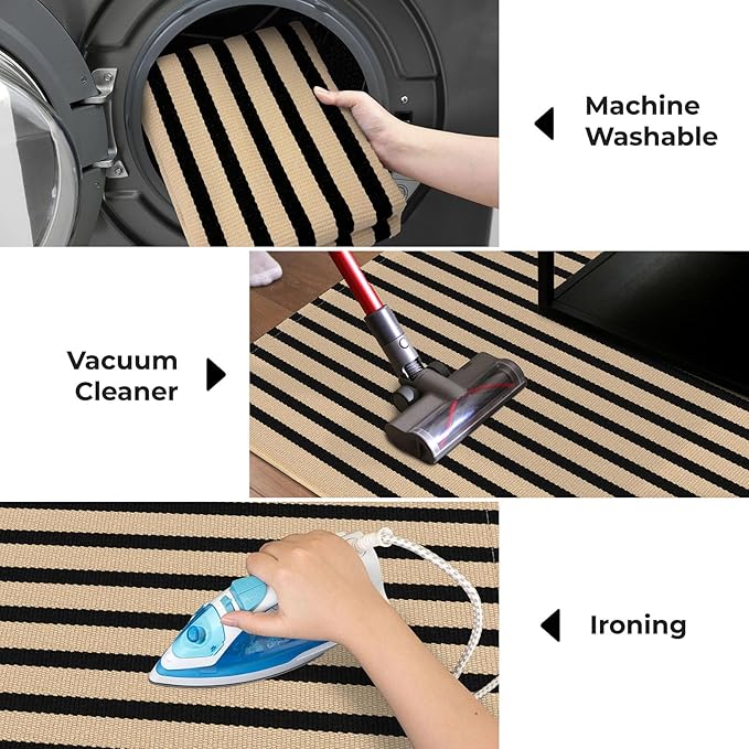 KOZYFLY Brown and Black Striped Porch Rug 2x4.3 Ft Washable Outdoor Rug Farmhouse Outdoor Doormats Front Door Rugs Striped Runner Rugs for Front Door Kitchen Hallway Bedroom Laundry Room