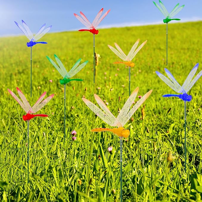 Augshy 50 Pcs Dragonfly Decoration Stakes Garden Dragonfly Artificial Ornaments for Indoor Outdoor Garden Birthday Wedding Party Decor