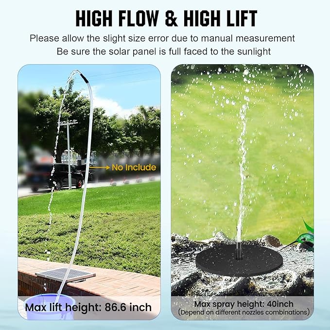 ECO-WORTHY 5W Small Solar Water Fountain Pump, 5W solar panel Outdoor Submersible Water Fountain Pump with 10FT Cables and 8 Nozzles,suit for Bird Bath,small pond