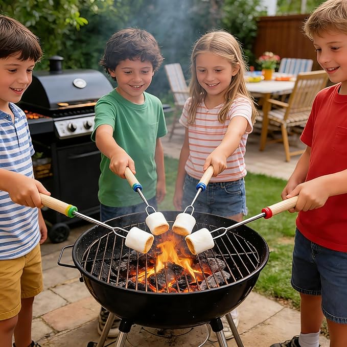 Telescoping Forks Smores Sticks for Fire Pit, 5 pcs S’mores Roasting Sticks for Camping, 6.3-11.4 Inch (4, 12.4-31.8 Inch)
