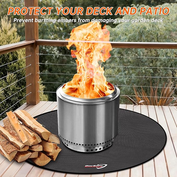 DocSafe 38" Round Fire Pit Mat for Solo Stove Accessories, 4-Layer Fireproof Under Grill Mat Heat Insulated Indoor Fireplace Pad Protector for Decks, Patios,Reusable Oil-Proof and Waterproof, Black