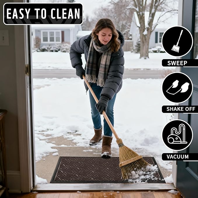 Yimobra Extra Large Door Mat 60x36, All-Weather Waterproof Outdoor Mats for Front Door, Non Slip Rubber Doormat for Patio Proch Outside Entryway Indoor, Brown