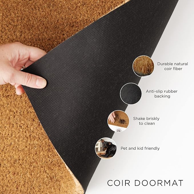 DII Natural Coir Doormat Outdoor Welcome Mat, 17x29, Roses