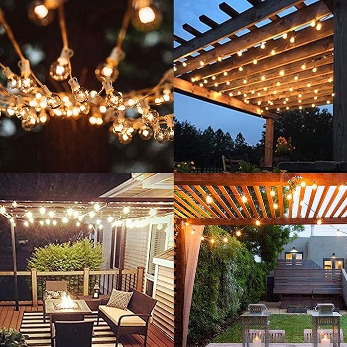 Abeja Outdoor String Light G40-100Ft with 105 Edison Glass Bulbs, 5W, E12 Socket Base, UL Listed Waterproof for Patio Lights Bars Party Decor, White