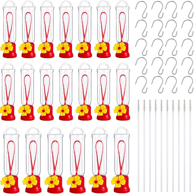 Sunnyray 10 Pack Small Hummingbird Feeder for Outdoors Mini Plastic Feeders with S Hook and Cleaning Brush for Outdoors Window Hanging