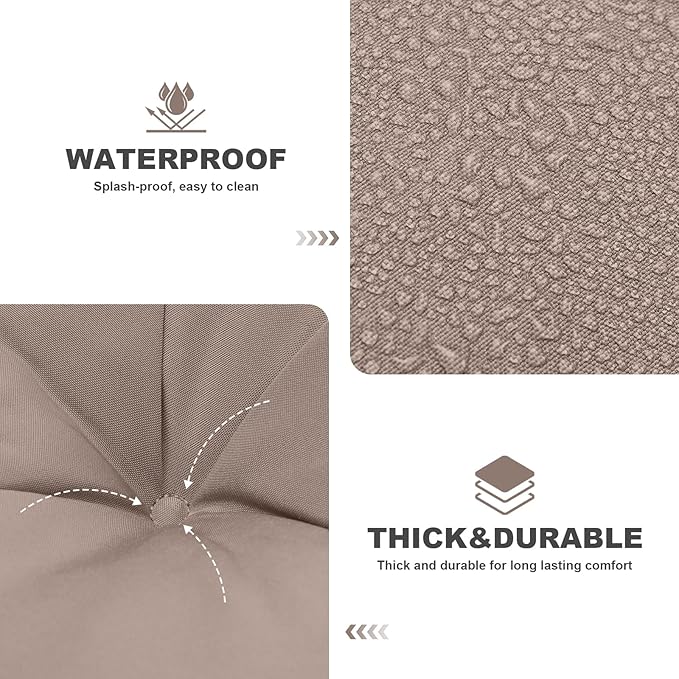 Porch Swing Cushions,Outdoor Cushions 3 Seater Replacement with Backrest, Waterproof Thickened Bench Cushion with Ties for Porch, Patio,Outdoor, Backyard and Garden (Khaki 40 * 40 in)