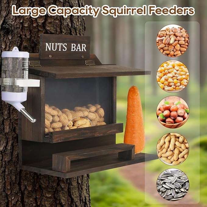 Squirrel Feeders for Outside, Extra Large 11.8" Nut Bar Squirrel Feeder, Carbonized Squirrel Feeder Chipmunk House, Funny Squrrill Nuts Bar, Durable Wooden Squirrel Corn Cob Feeder