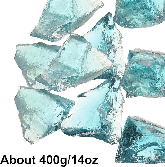 uxcell Fire Glass for Fire Pit, 3-5cm(1-1/5"to 2") High Luster Reflective Glass Rocks for Natural or Propane Fireplace, Safe for Outdoors and Indoors Fire Pit Glass, Turquoise, 400g/14oz