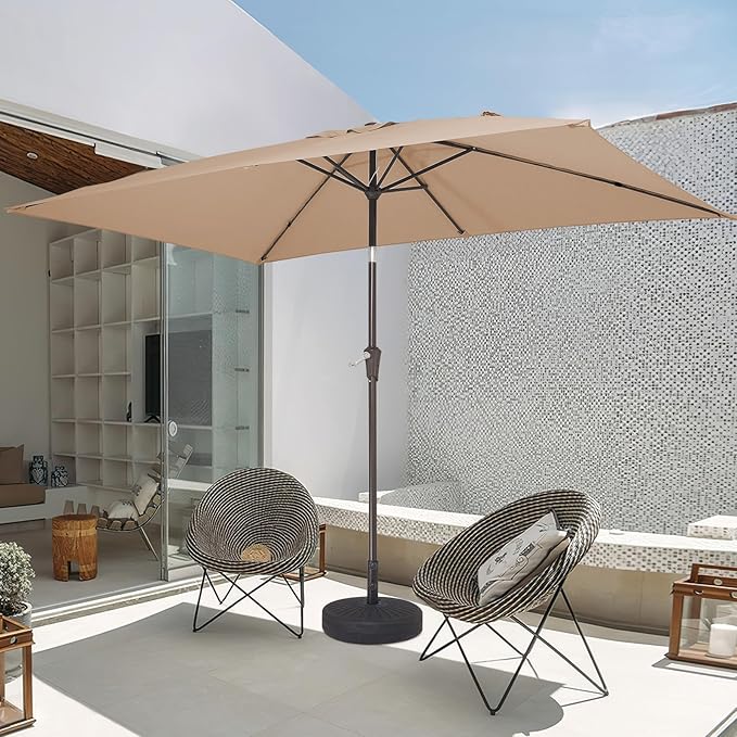 JEAREY 6.5x10 ft Rectangular Patio Umbrellas Outdoor Market Umbrella with Push Button Tilt and Crank, Rectangle Table Umbrellas 6 Sturdy Ribs UV Protection for Pool Garden Backyard Deck, Tan