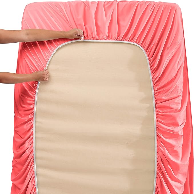 Clara Clark Fitted Sheet, Extra Deep Pocket Fits Deep Mattress, Luxury Soft Fitted Sheet Only, Full - Extra Deep Coral Pink