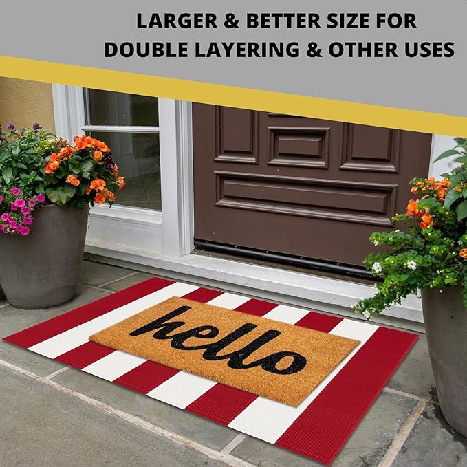 KOZYFLY Red and White Striped Outdoor Rug 24x36 Inches Front Door Rug Hand Woven Christmas Area Rug Washable Doormats Entrance Mat for Front Porch Kitchen Entryway Bedside