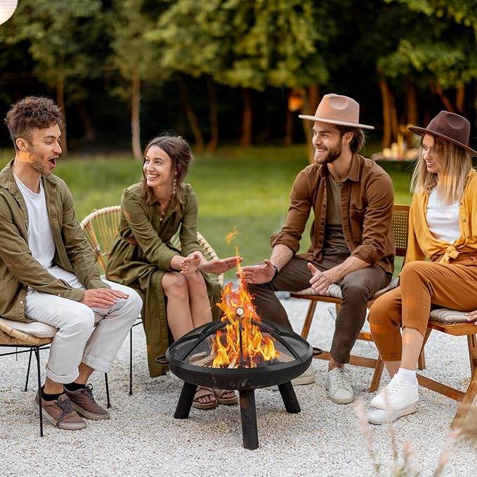 Fire Pit Spark Screen, Fire Pit Screen 40 Inch Round with Handle & Poker, Collapsible Heavy Duty Mesh Fire Pit Cover Fire Pit Lid for Outdoor/Patio/Backyard/RV Camping/Beach