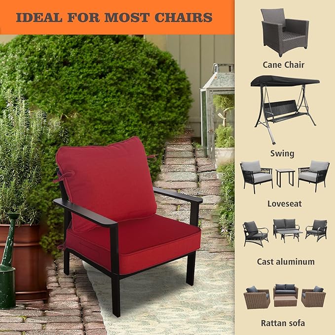 Goodgoods 19"x19" Outdoor Universal Cushion Set of 1 Water-Proof Stain-Resistant UV Resistant Weather Resistant High Resilience Foam Patio Cushions with Handles & Ties Chili