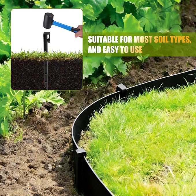 Landscape Edging Garden Stakes, Heavy Duty Plastic Yard Stake, 10 Inch Landscape Stakes for Gardening and Landscaping(50 Pcs, Black)