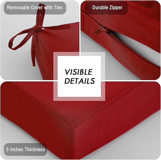 idee-home Outdoor Bench Cushion Waterproof, Bench Cushions for Outdoor Furniture, Patio Porch Swing Replacement Seat Pad with Ties for Garden Backyard, 42 x 18 Inch Red