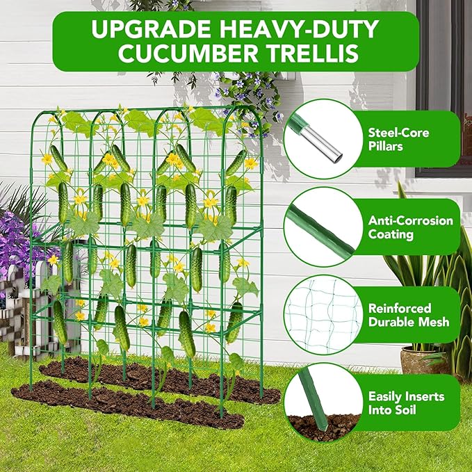 65" Tall Cucumber Trellis for Raised Bed, Garden Trellis for Climbing Plants Outdoor, U-Shape Metal Arch Vegetables Trellis Plant Support for Zucchini Squash Vines