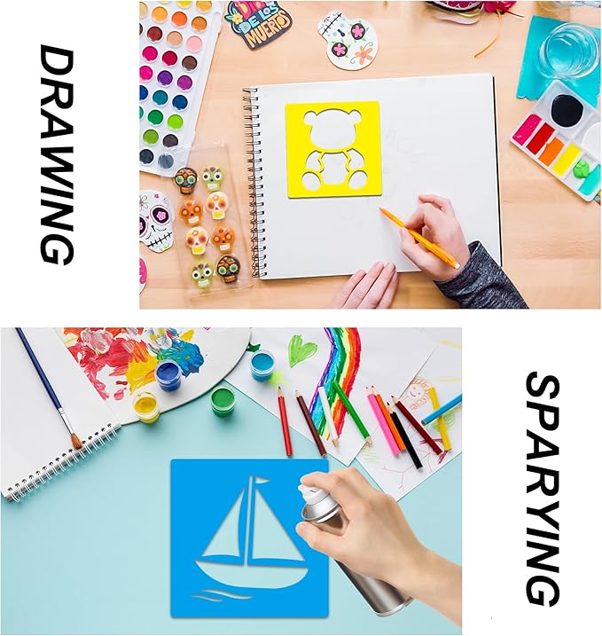 24 Piece Stencils for Kids Stencils for Painting Sidewalk Chalk Stencil Outdoor Garden Themed Stencil Kids Style Collection-6in