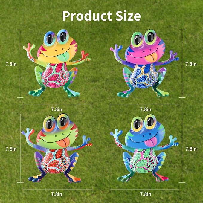 Junware Metal Frog Wall Decor, 4Pcs Frog Iron Wall Art Sculptures Art Frogs Wall Hanging Sculpture Decoration. Outdoor Fence Art for Home Garden, Fence, Patio, Yard, Bedroom Outside Gifts for Adults