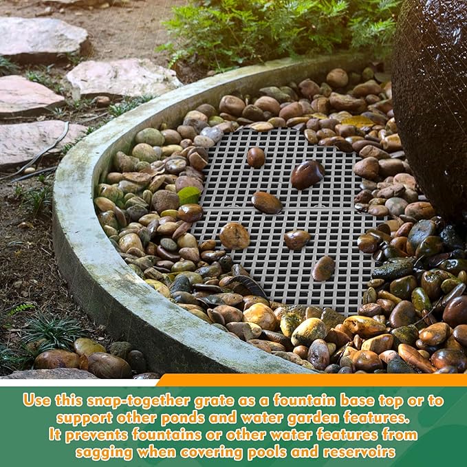 6 Pack 24 Inch x 12 Inch Heavy Duty Fountain Basin Grate for Pond and Water Garden Features and More Snap-Together - Hide Reservoir, Rocks, Other Decorative Objects (Gray)